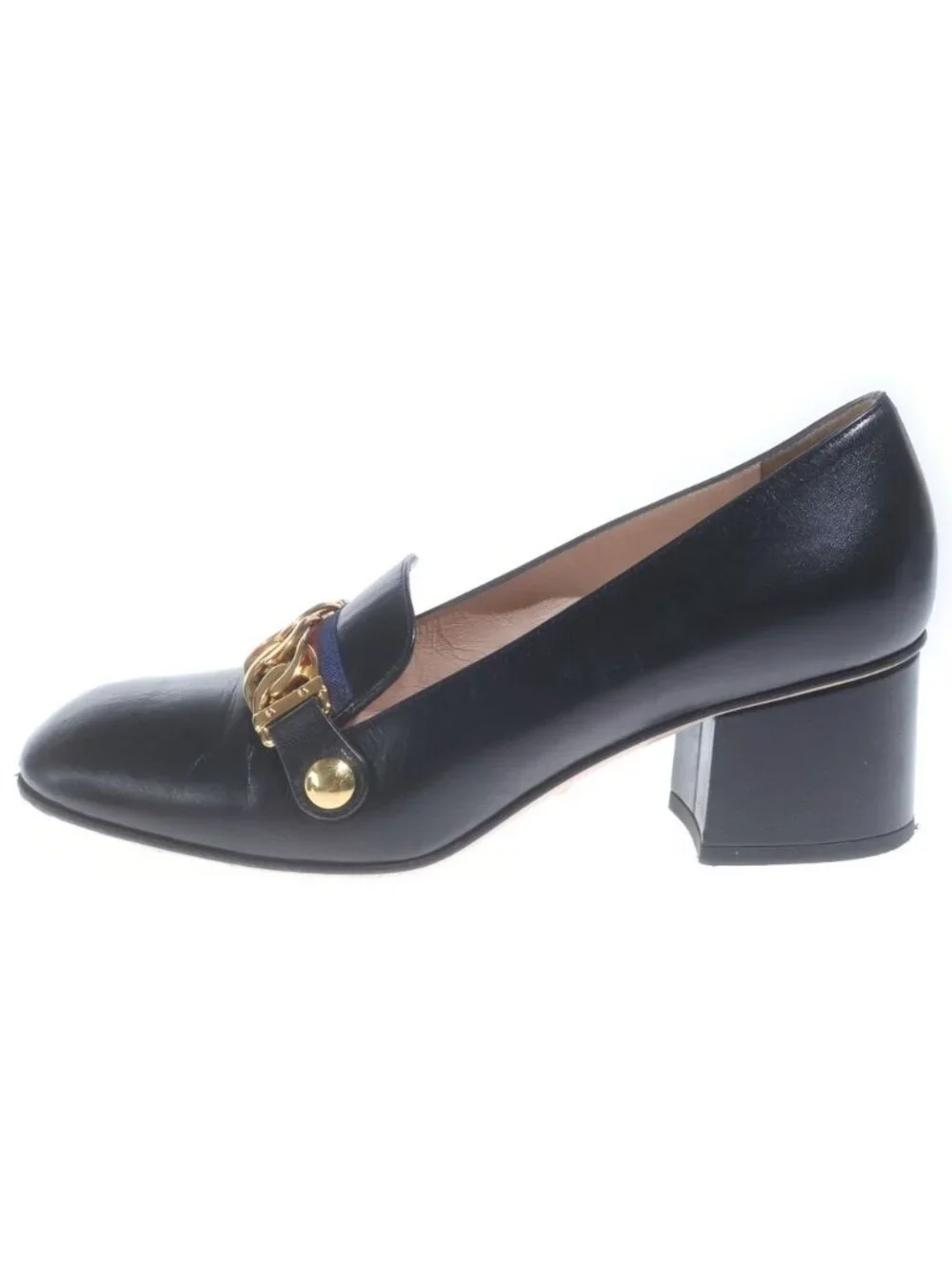 Gucci Sylvie Gold Chain Tricolor Wedge Heels Pumps Black